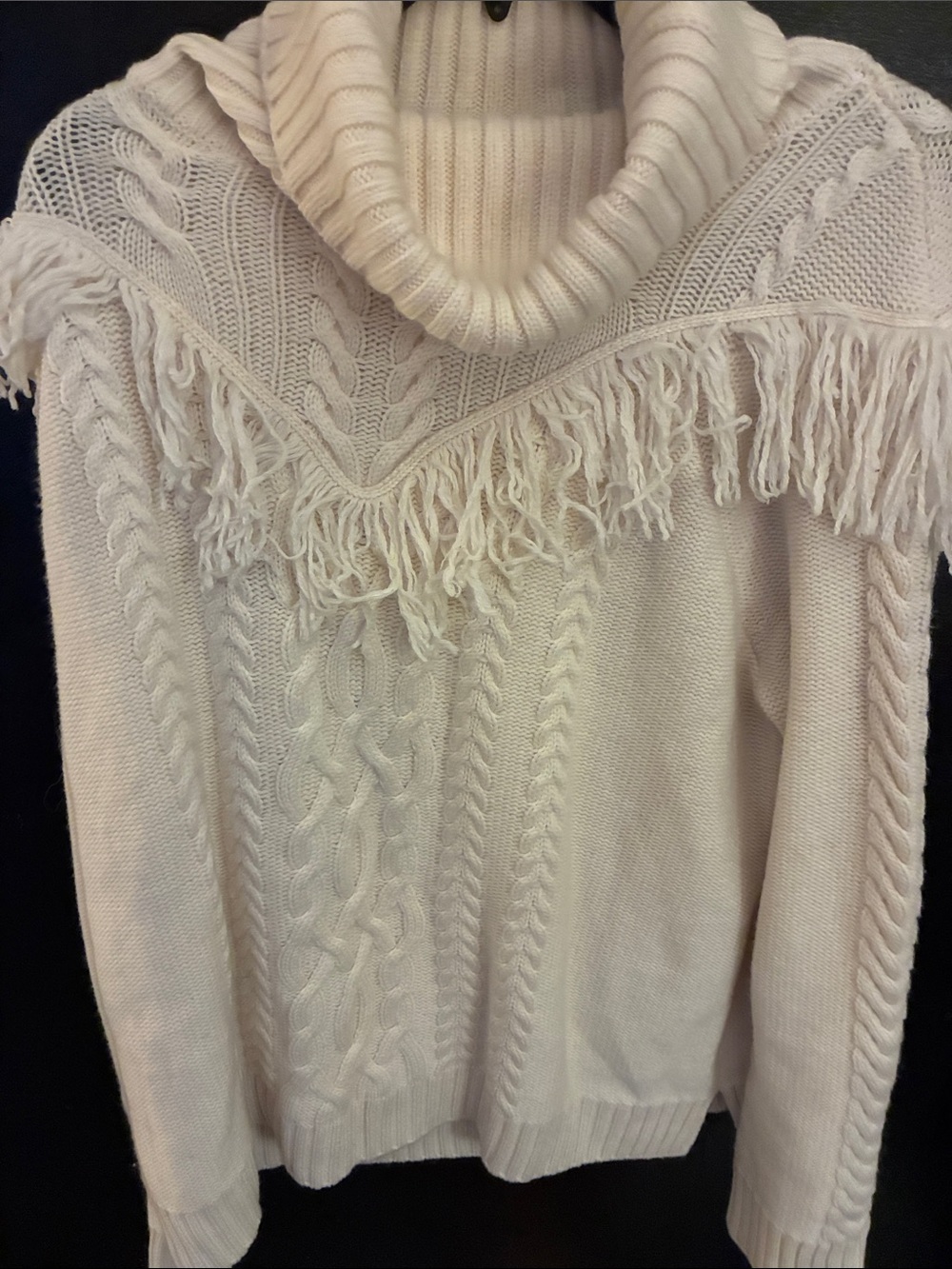 Joie Cream Cable-Knit Fringe Turtleneck Sweater NWT